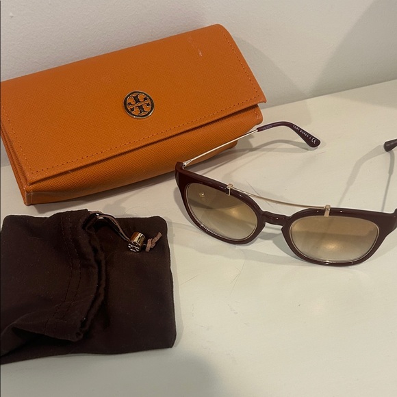 Tory Burch maroon and gold Sunglasses with Orange Case main image 5